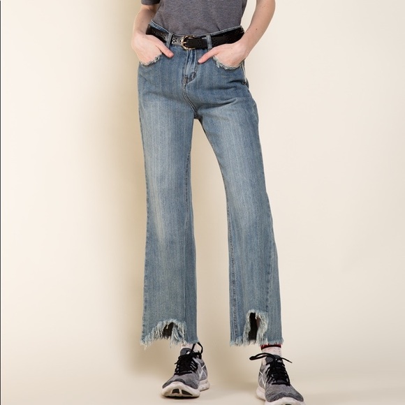 POL FRAYED CROP HI LO DISTRESSED JEANS - Picture 5 of 16